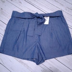 J.Crew Blue 3” Chambray Tie Waist Shorts Size 10